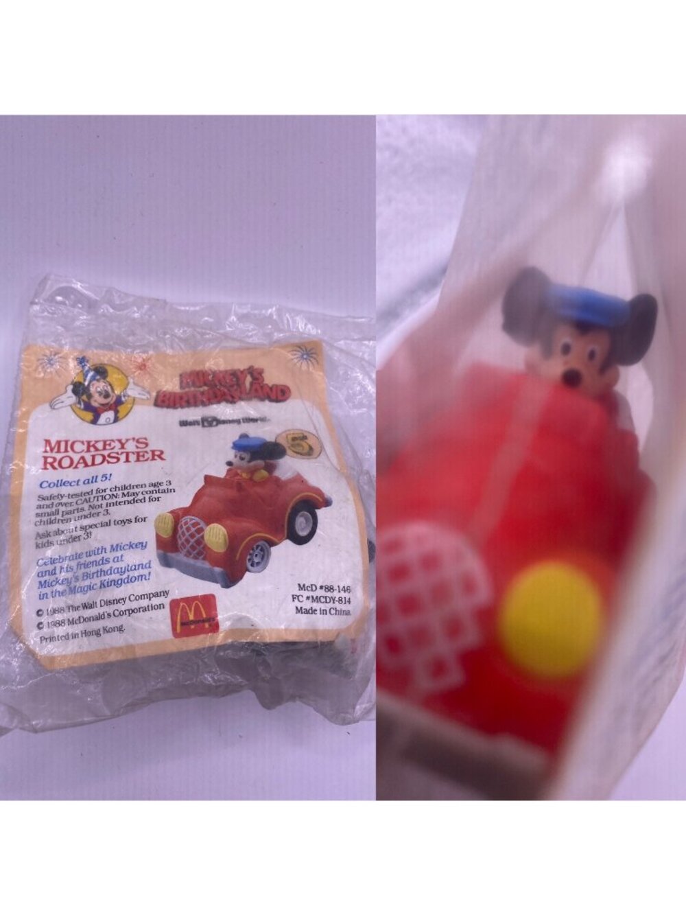 Vintage 1988 Mickeys Birthdayland McDonalds Happy Meal Toy - Mickeys Roadster In